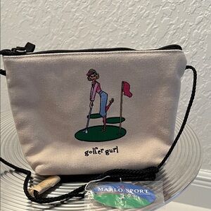 MARLO SPORT GOLFER GIRL NWT NATURAL COLORED CANVAS CROSSBODY BAG.